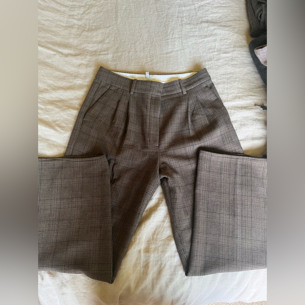 Aritzia Brown Plaid Women’s Wide Leg Trousers